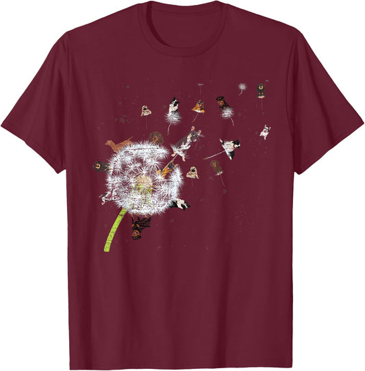 Puppy Dandelion Dog Lover Dog Owner Flower Animal Dog Women Kids T-Shirt - T-Shirt | Maroon