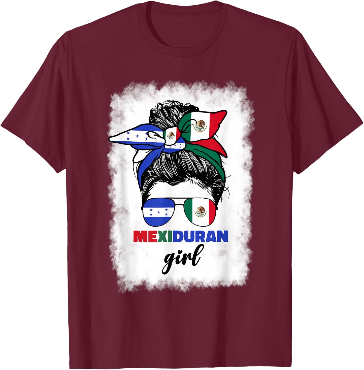 Half Mexican And Honduran Mexico Honduras Flag Girl T-Shirt - T-Shirt | Maroon