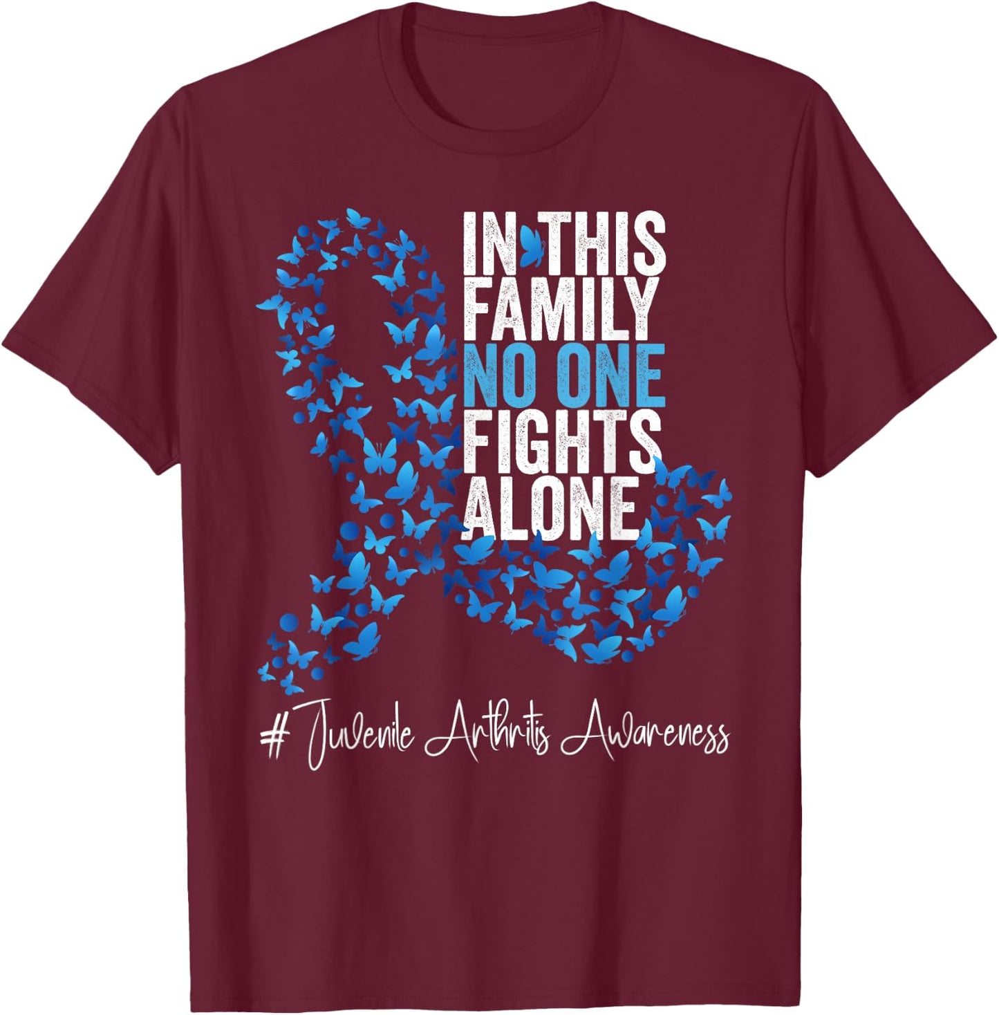 Juvenile Arthritis Awareness Month Blue Ribbon Butterflies T-Shirt - T-Shirt | Maroon