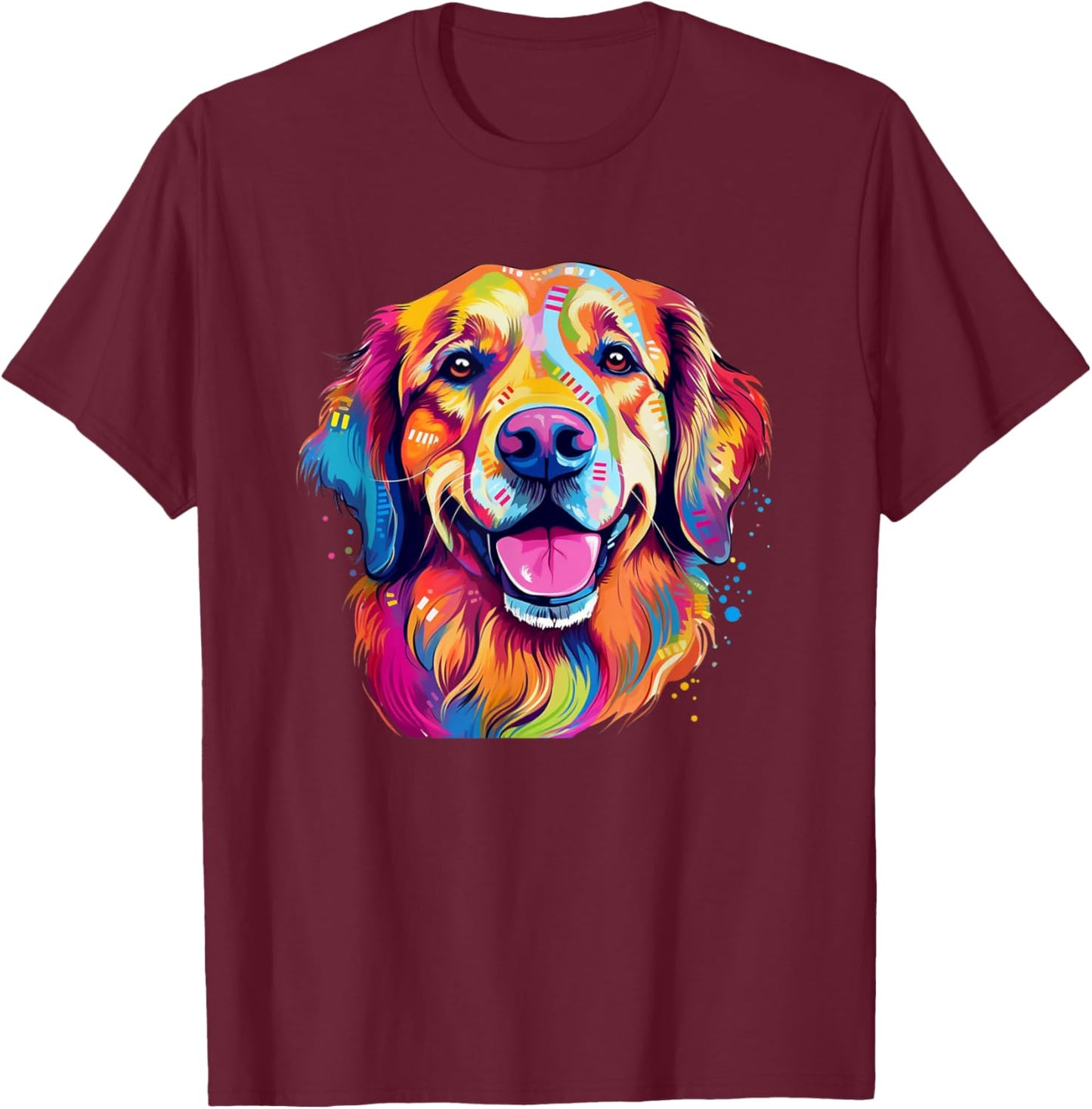 Colorful Golden Retriever with big eyes Portrait Pop Art T-Shirt - T-Shirt | Maroon