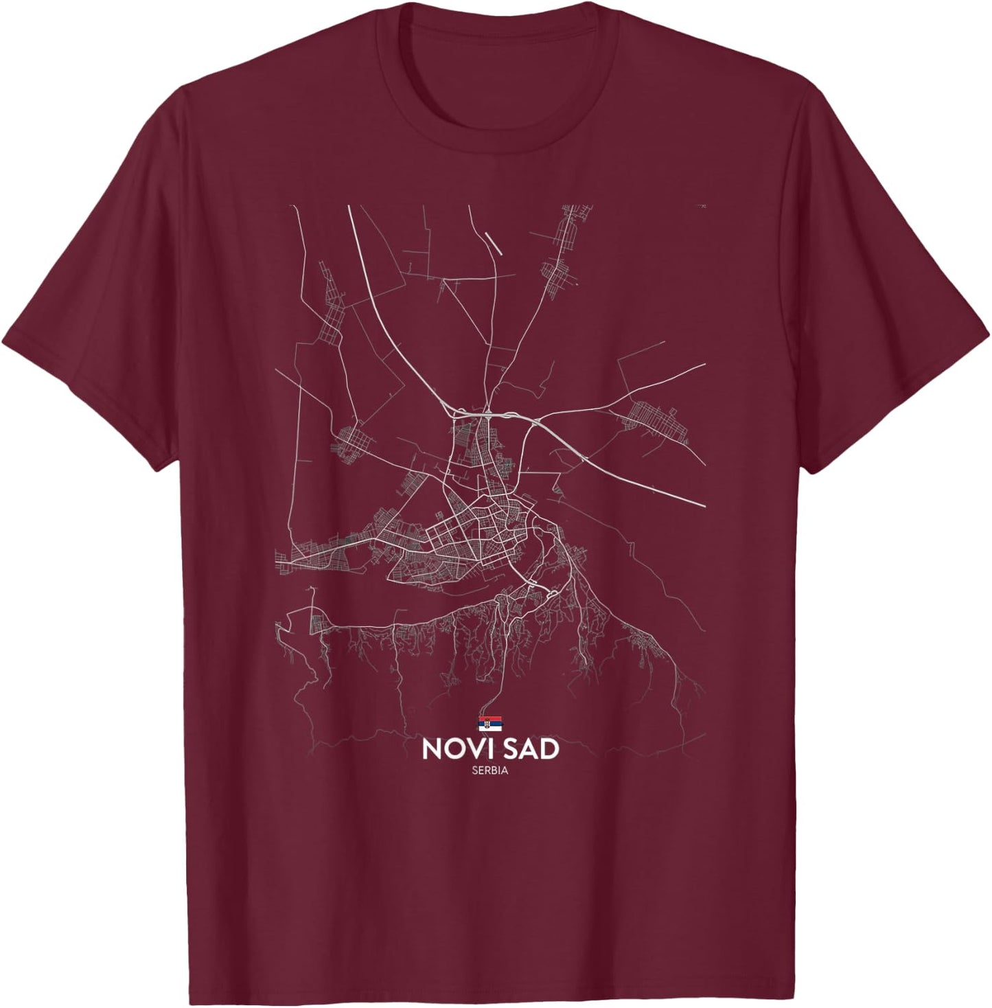 novi sad serbia City Travel souvenir Street Flag Map T-Shirt - T-Shirt | Maroon