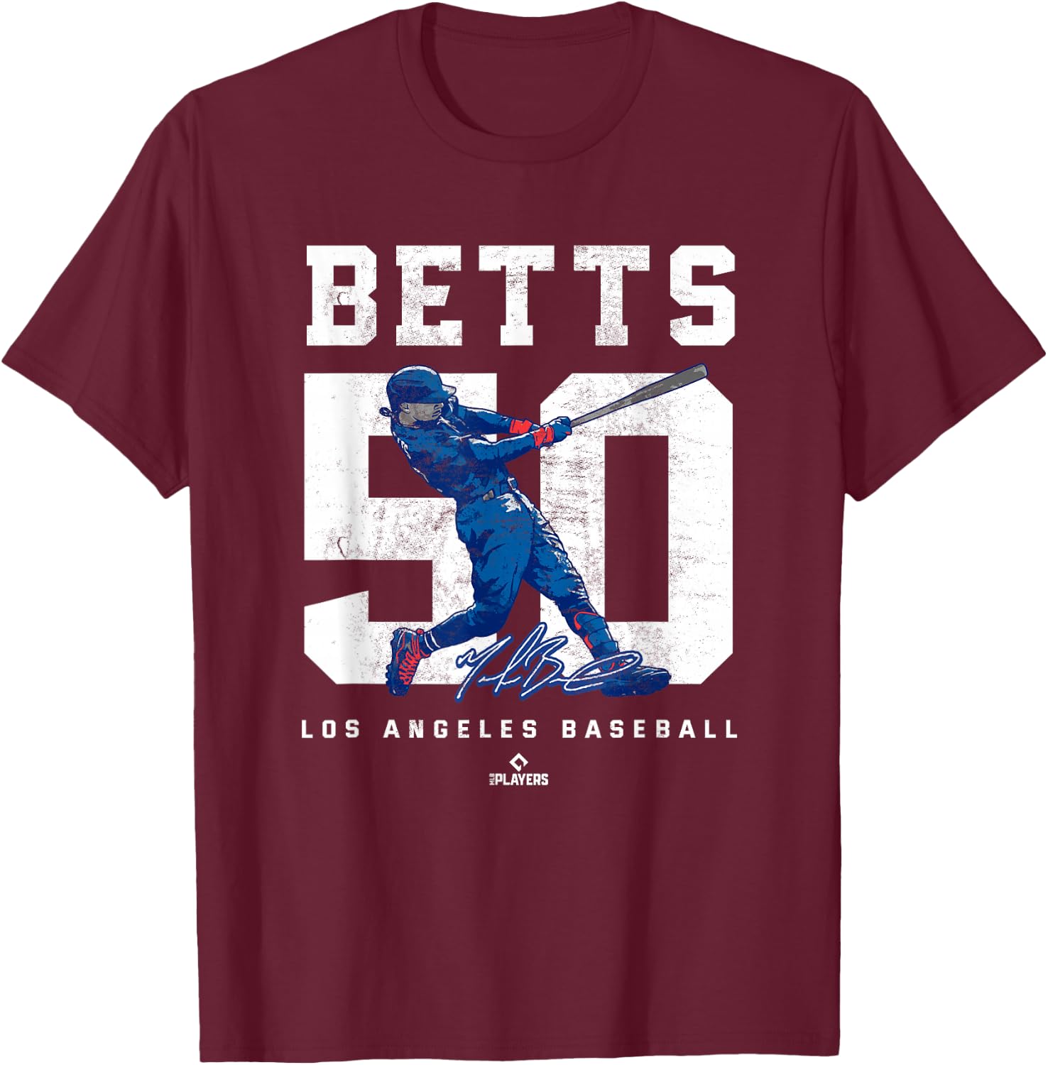 Number and Portrait Mookie Betts Los Angeles MLBPA T-Shirt - T-Shirt | Maroon