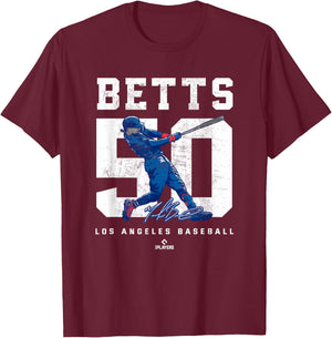 Number and Portrait Mookie Betts Los Angeles MLBPA T-Shirt - T-Shirt | Maroon