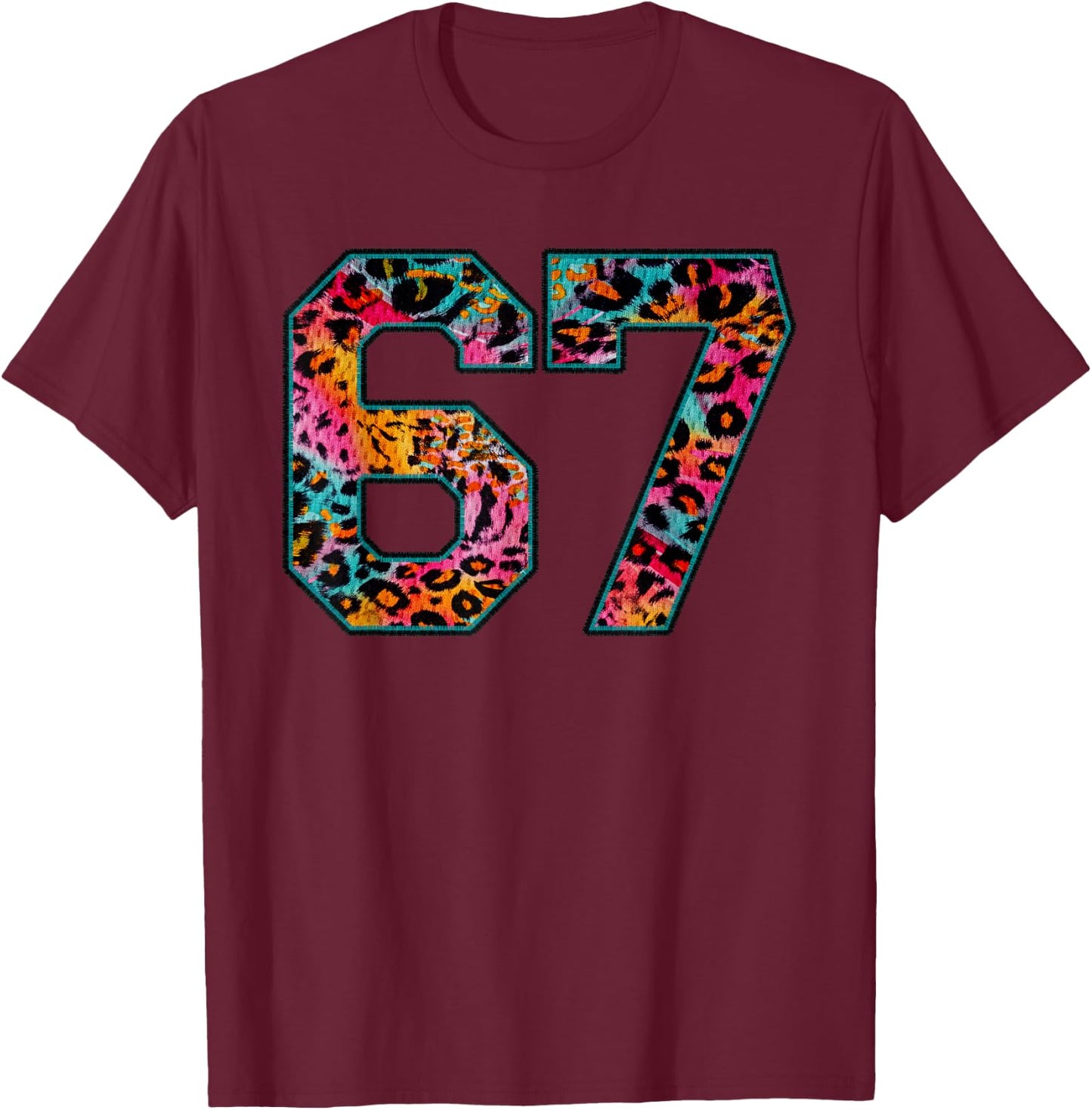 Number 67 in Retro Animal Print Fanwear Sports Player T-Shirt - T-Shirt | Maroon