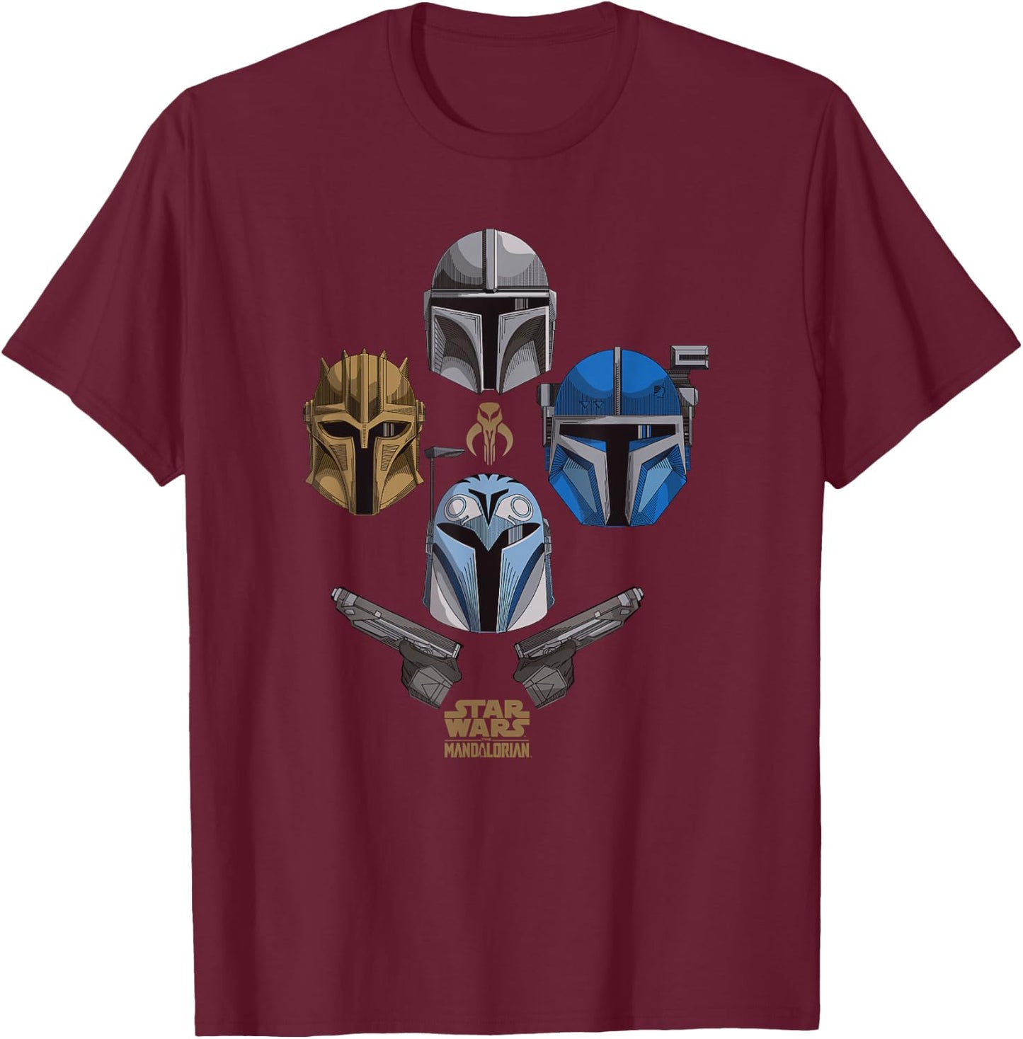 Star Wars: The Mandalorian Bounty Hunter Color Pop Line Up T-Shirt - T-Shirt | Maroon