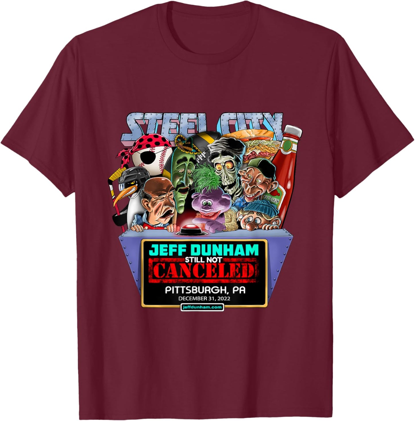Jeff Dunham Pittsburgh, PA (2022) T-Shirt - T-Shirt | Maroon