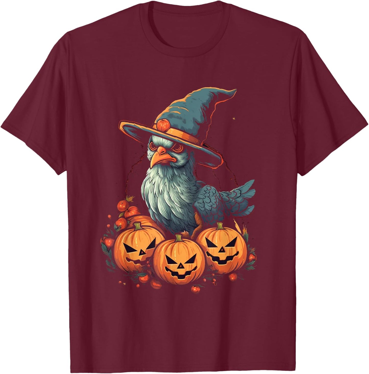 Chicken Witch Halloween Costume Farm Animal Pumpkin Farmer T-Shirt - T-Shirt | Maroon