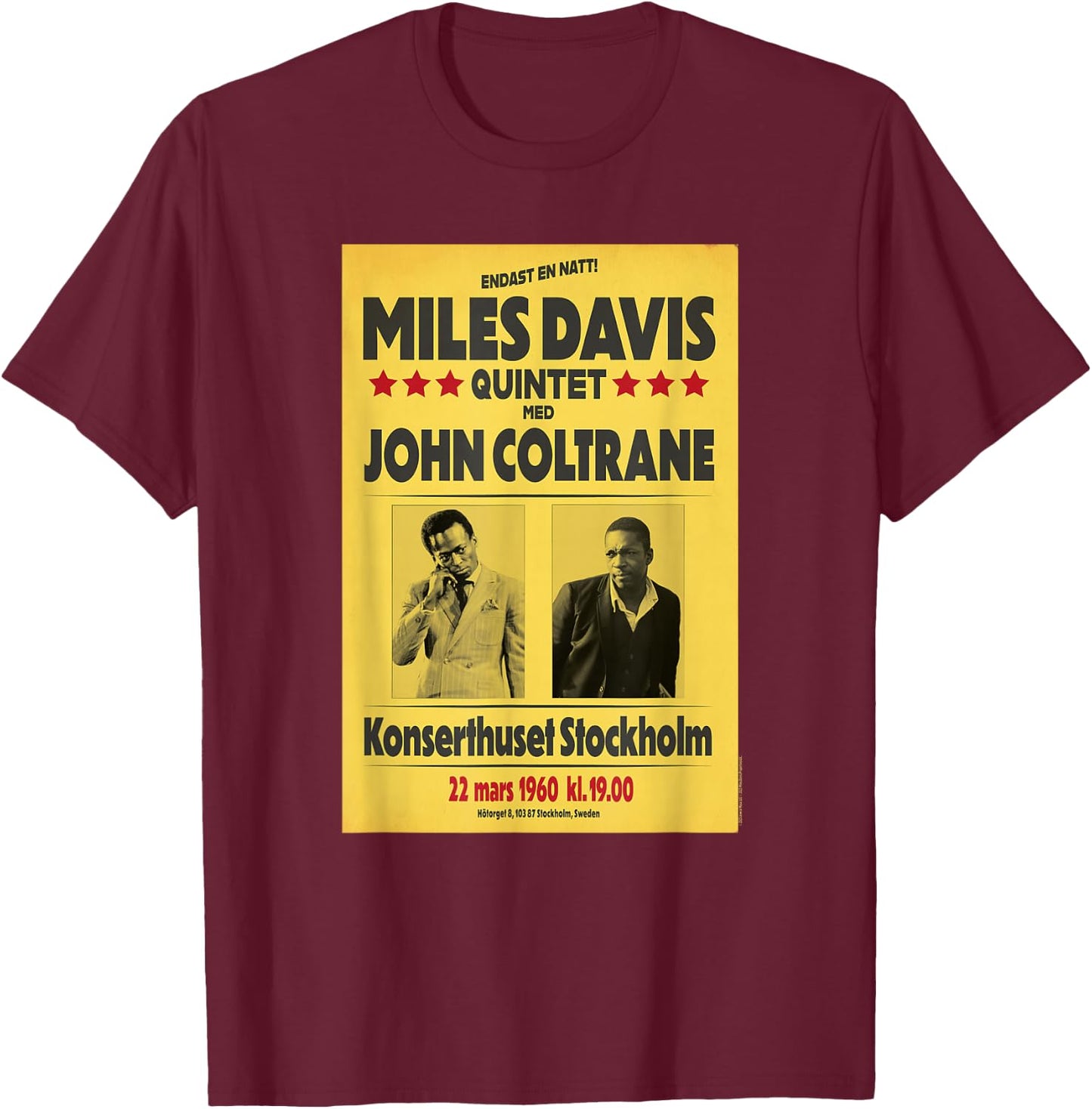 Miles Davis Quintet and John Coltrane Stockholm 1960 T-Shirt - T-Shirt | Maroon
