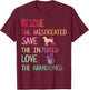 Rescue Save Love PET Animal Shelter Volunteer Gifts Sleeve T-Shirt - T-Shirt | Maroon