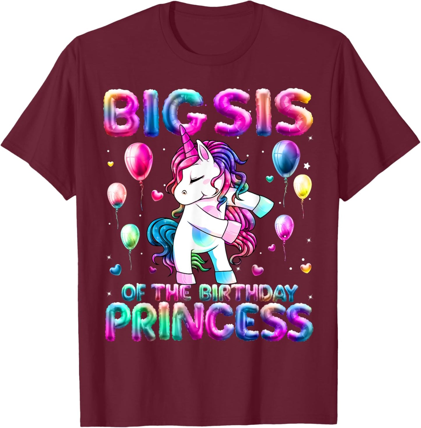 Sister of the Birthday Princess Girl Flossing Unicorn Sister T-Shirt - T-Shirt | Maroon