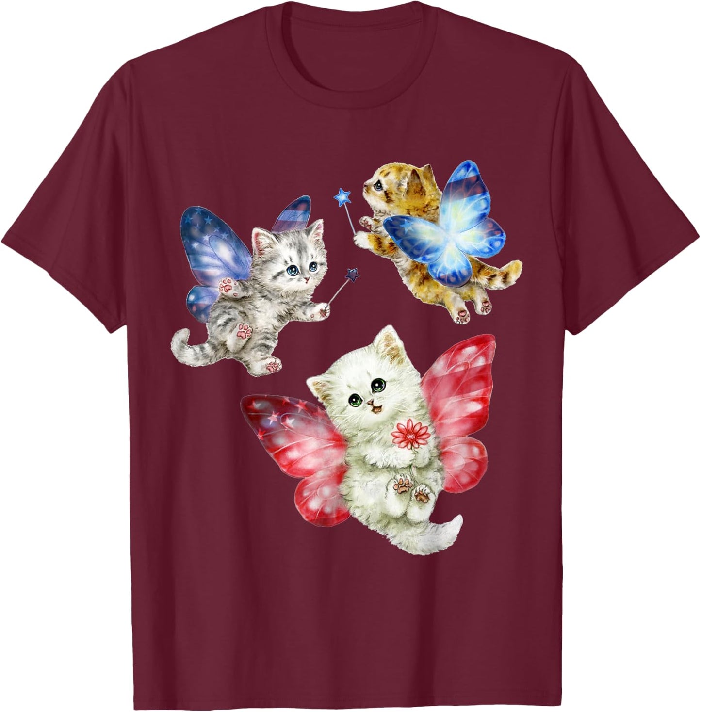 Cat Fly Like A Butterfly Women Girls Kids T-Shirt - T-Shirt | Maroon