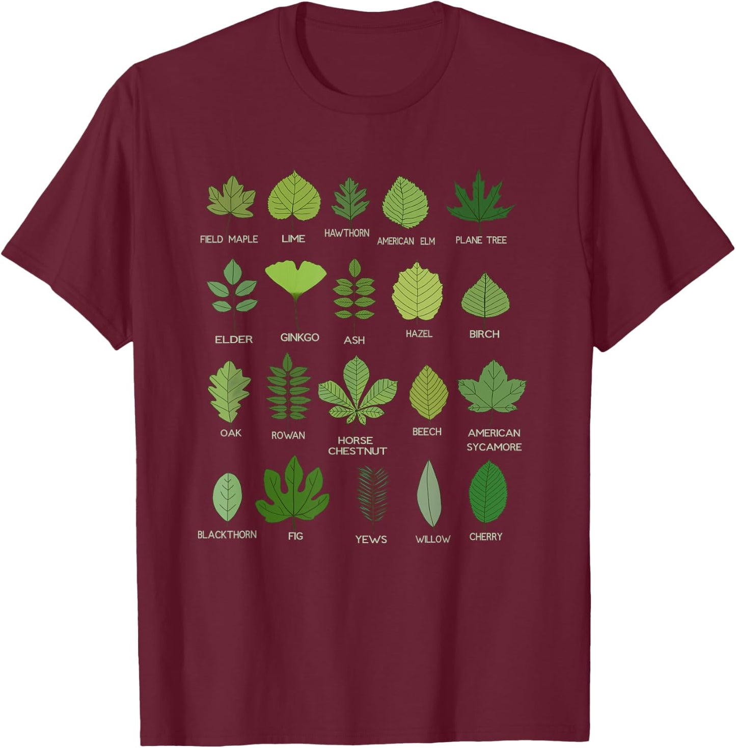 Leaf Identification Chart T-Shirt - T-Shirt | Maroon
