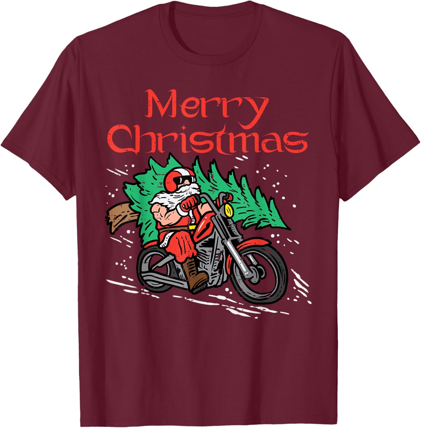 Merry Christmas Biker Santa Xmas Motorcycle Big Bike Dad Men T-Shirt - T-Shirt | Maroon