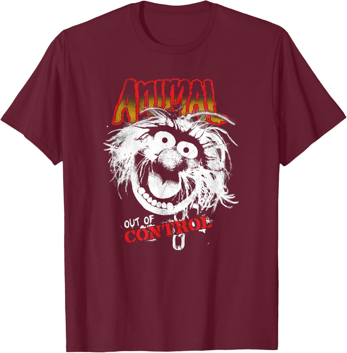 Disney The Muppets Animal Out Of Control Rock Style T-Shirt - T-Shirt | Maroon