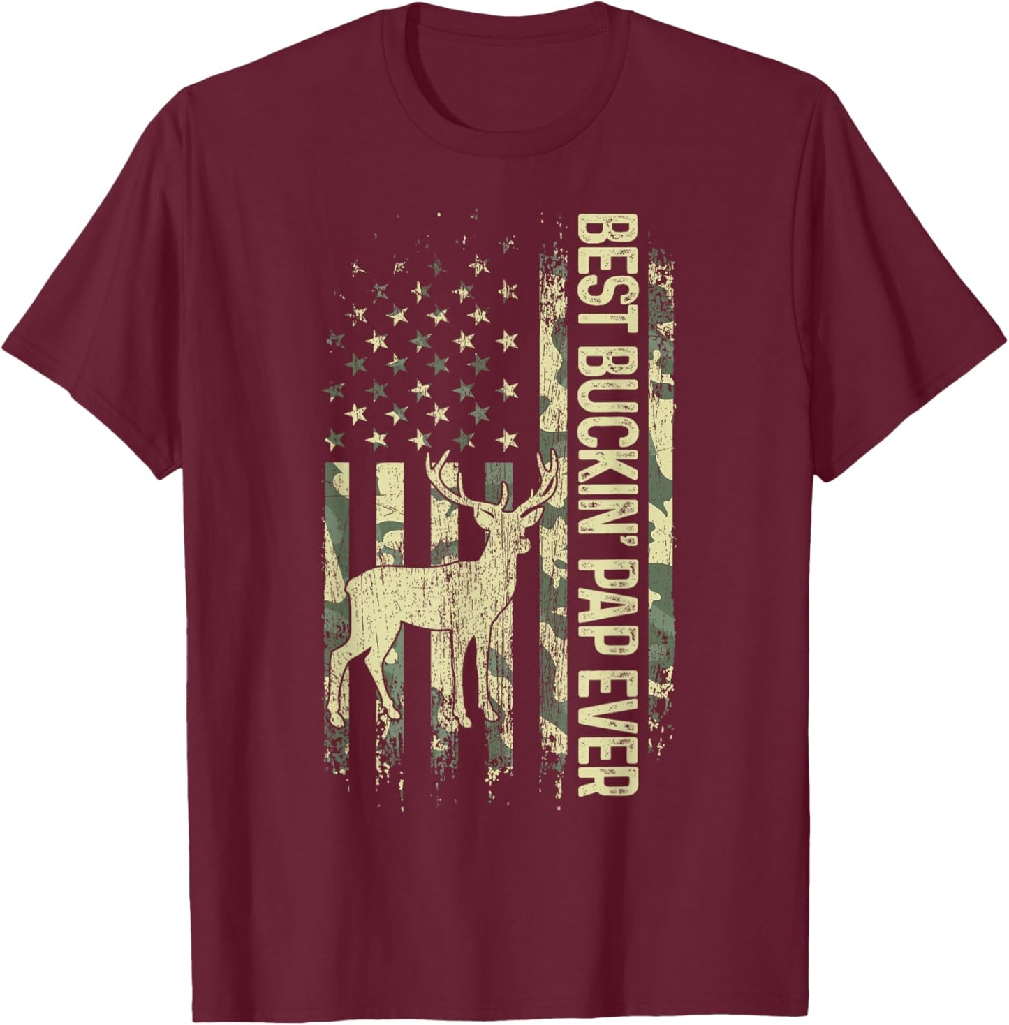Best Buckin' Pap Ever Camouflage American Flag Father's Day Women Men T-Shirt - T-Shirt | Maroon