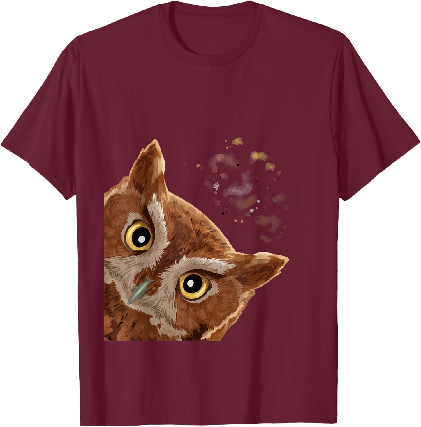 Funny Curious Screech Owl T-Shirt - T-Shirt | Maroon