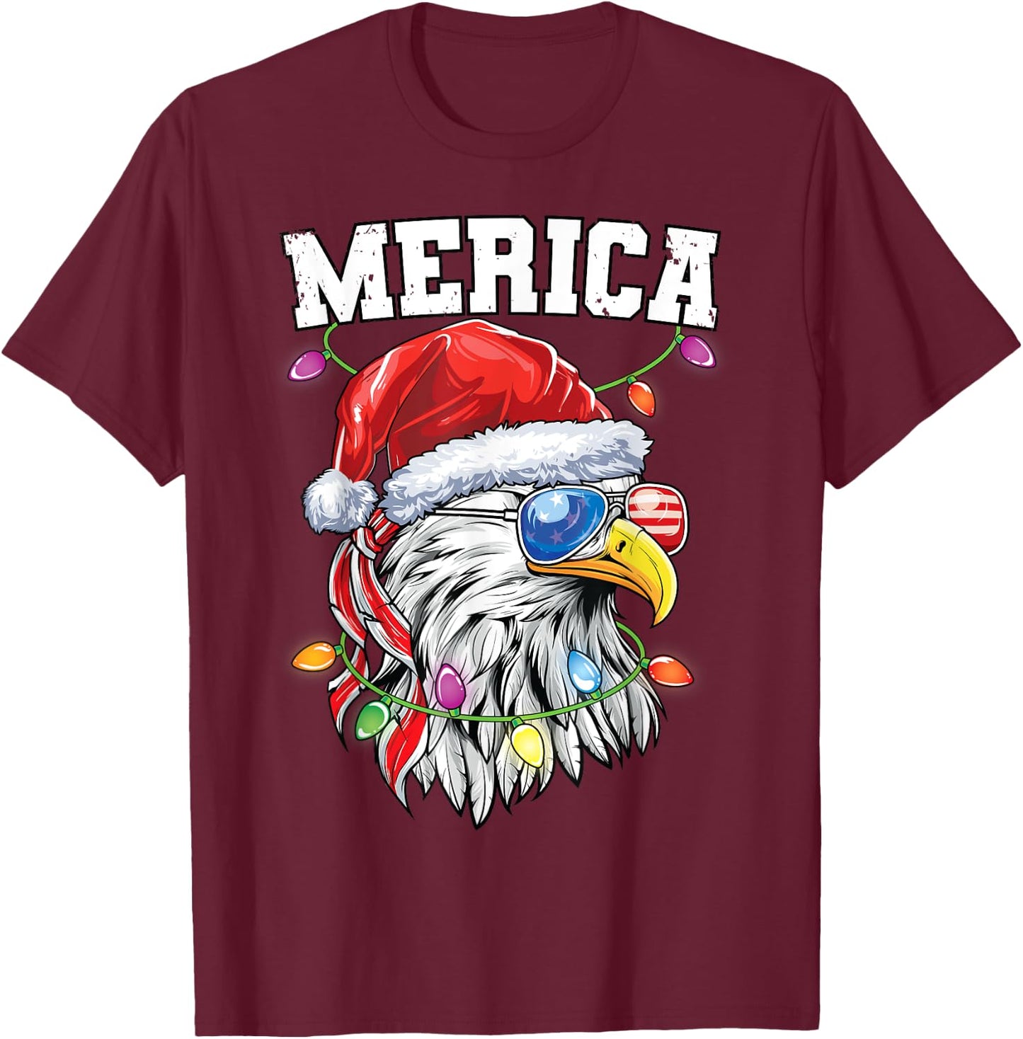 Merica Christmas Shirt Patriotic Veteran Santa Bald Eagle Kids Men T-Shirt - T-Shirt | Maroon