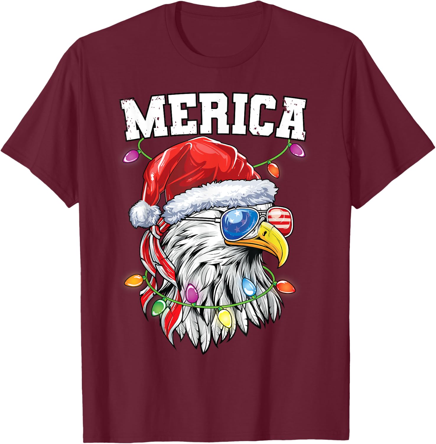 Merica Christmas Shirt Patriotic Veteran Santa Bald Eagle Kids Men T-Shirt - T-Shirt | Maroon