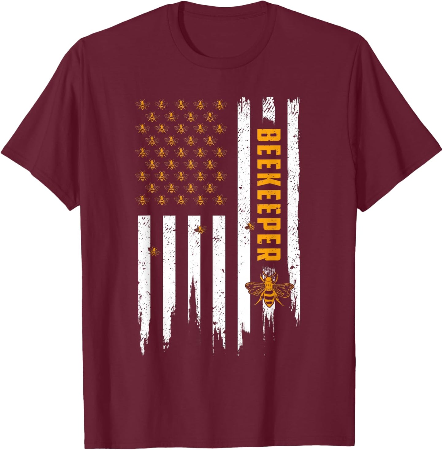 Beekeeping American Flag Honeycomb Honey Bees Beekeeper T-Shirt - T-Shirt | Maroon