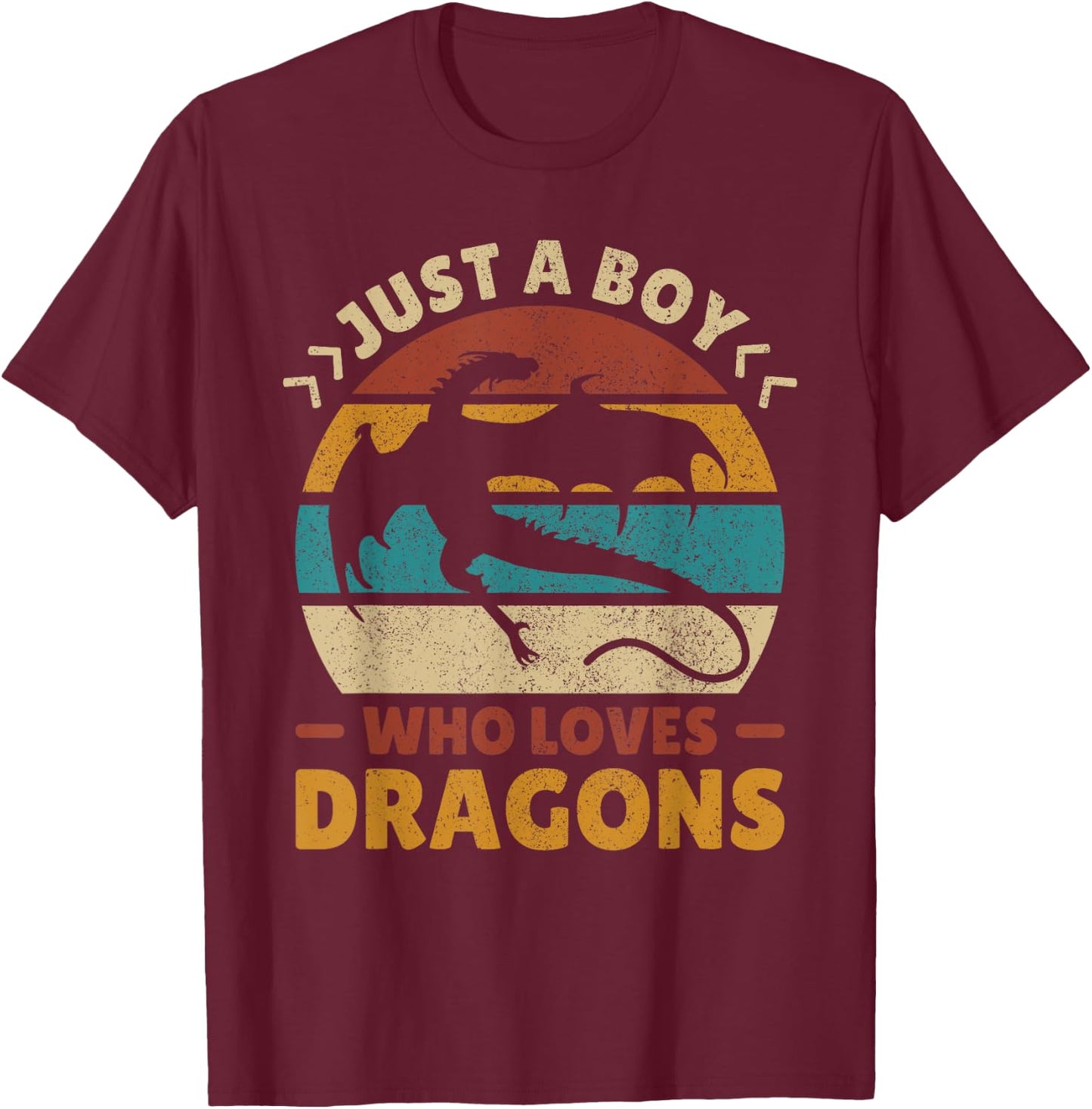 Just A Boy Who Loves Dragons Men Boys Kids Cute Retro Dragon T-Shirt - T-Shirt | Maroon
