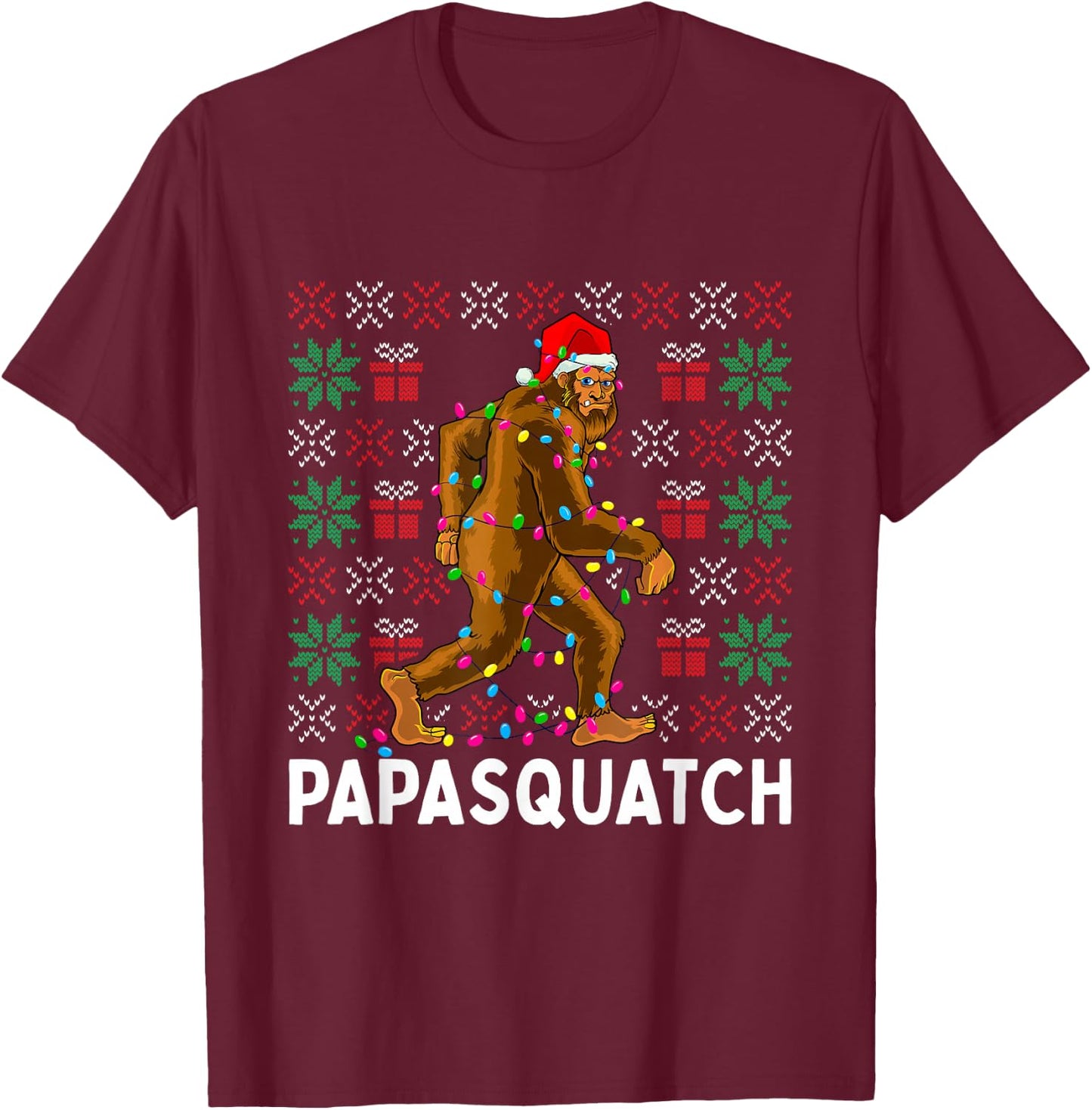 PapaSquatch Bigfoot Santa Ugly Christmas Pajamas Dad Papa T-Shirt - T-Shirt | Maroon