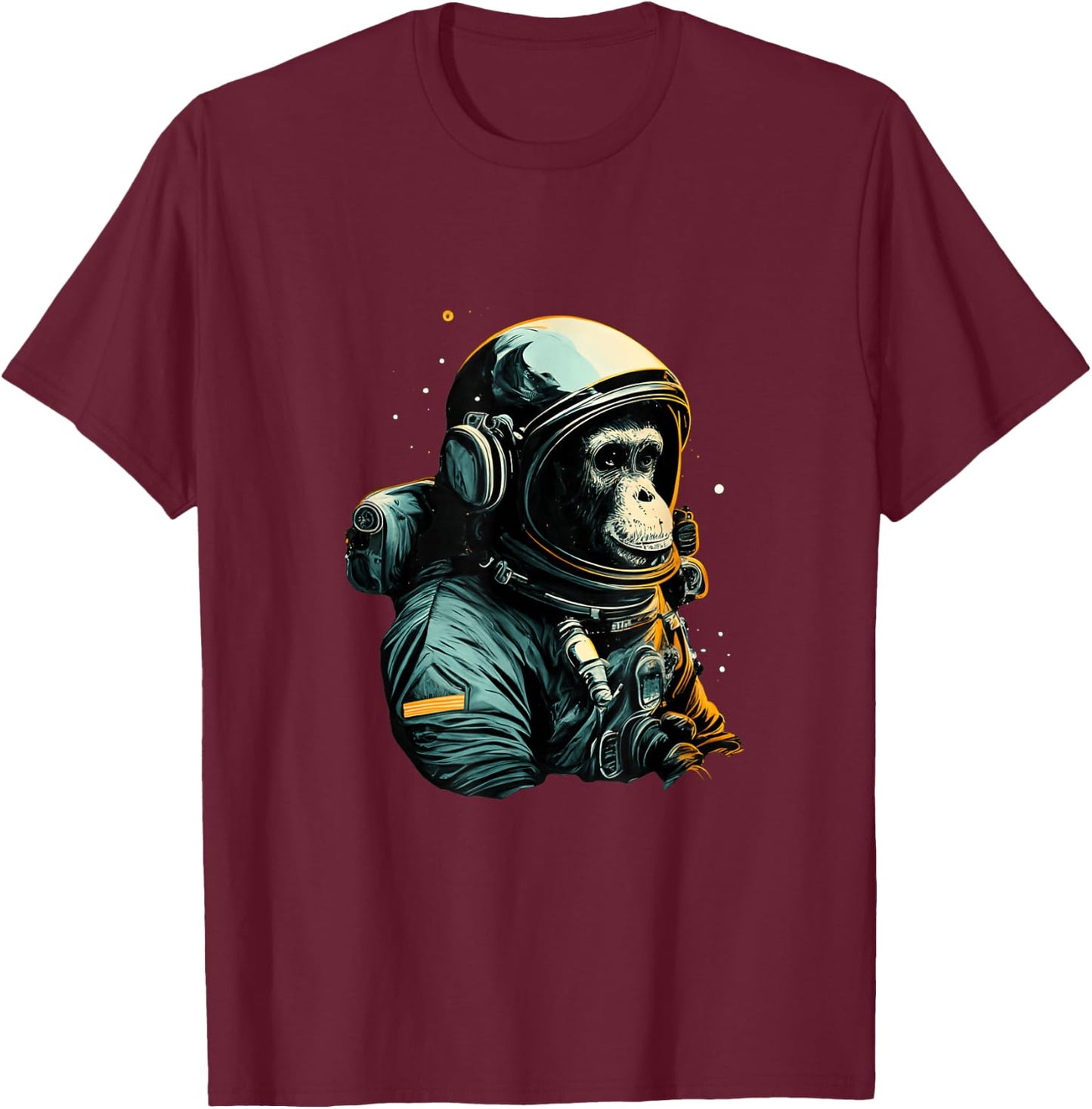 Chimpanzee Astronaut Space Travel Monkey Vintage Design T-Shirt - T-Shirt | Maroon
