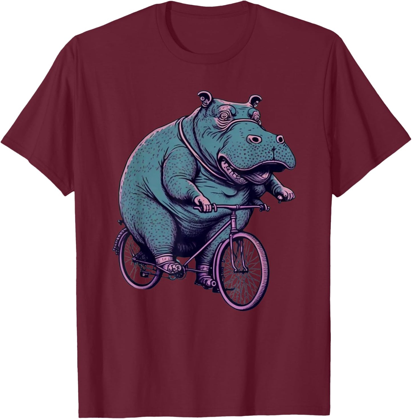 Hippo Cyclist | Hippopotamus Riding a Bike T-Shirt - T-Shirt | Maroon