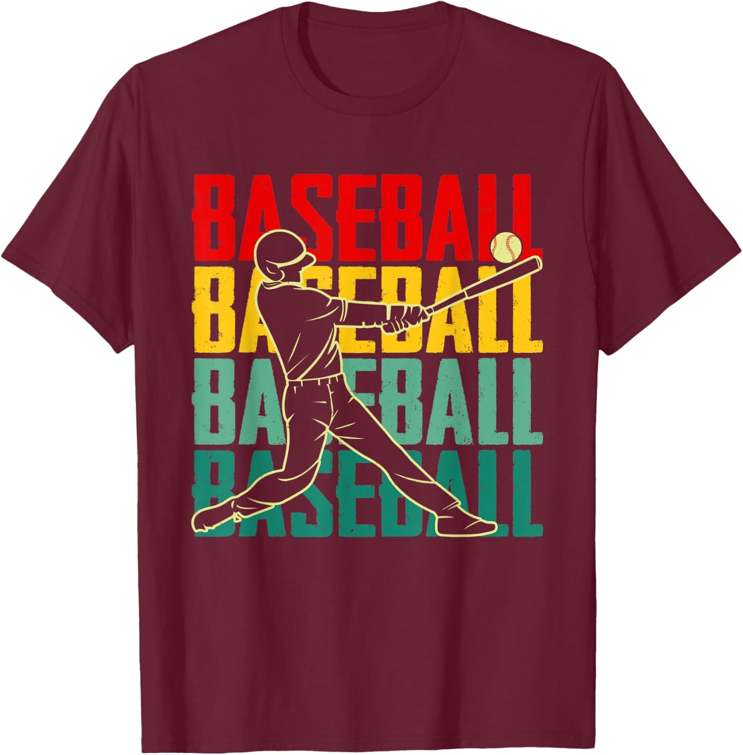 Vintage Baseball Player Retro Game Day Baseball Season T-Shirt - T-Shirt | Maroon