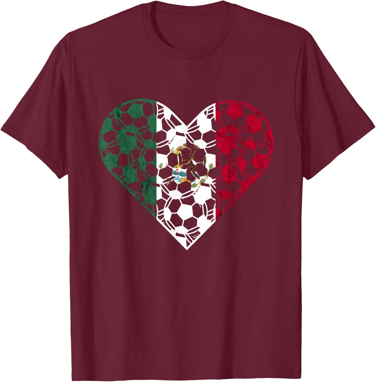 Mexican Flag Heart Mexican Soccer Team Mexican Pride Mexico T-Shirt - T-Shirt | Maroon
