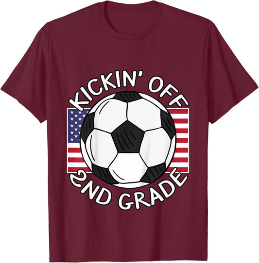 Kicking Off 2nd Grade Soccer Back To School T-Shirt - T-Shirt | Maroon
