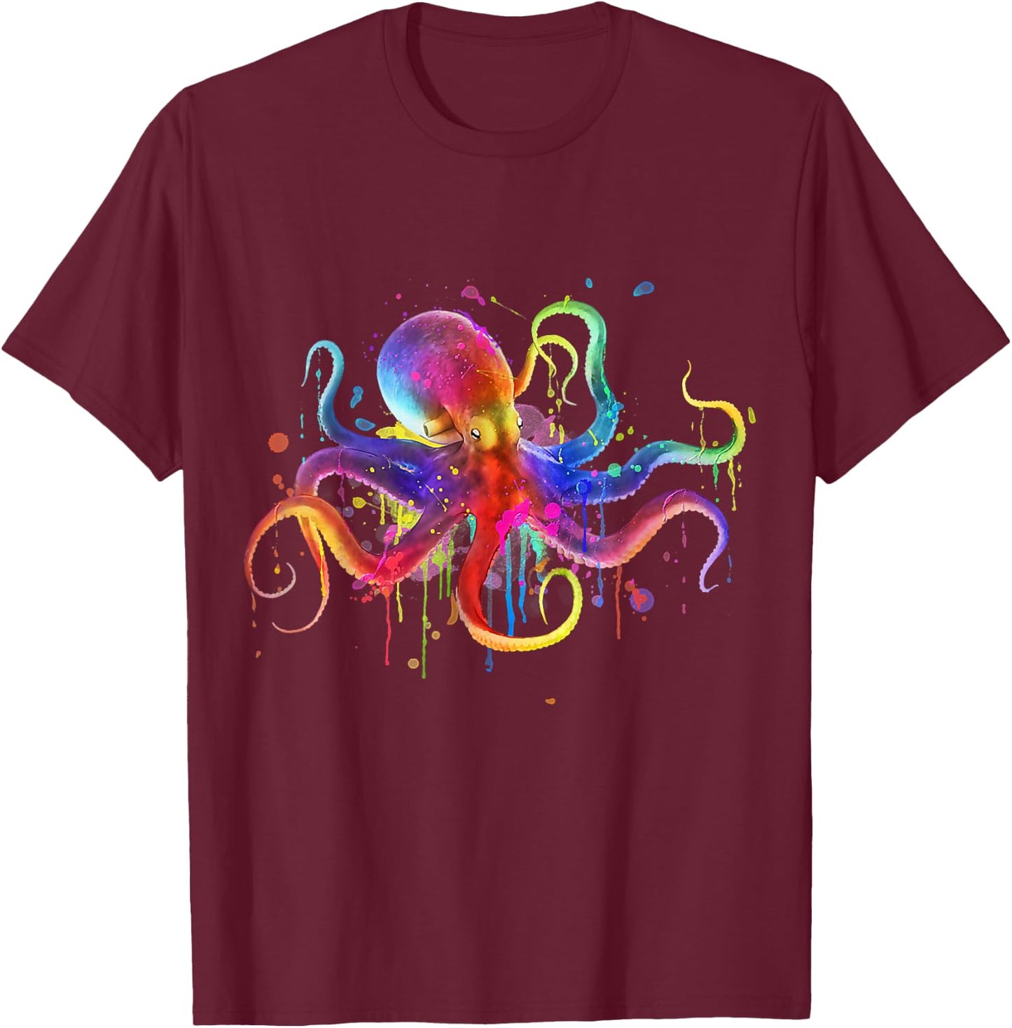 Dripping Rainbow Octopus psychedelic - Colorful Octopus T-Shirt - T-Shirt | Maroon