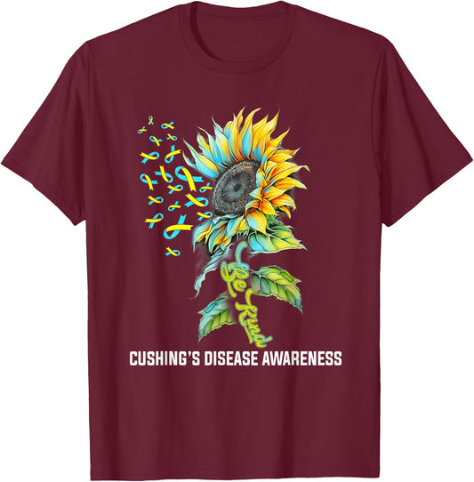 Be Kind Sunflower Cushing's Disease Awareness T-Shirt - T-Shirt | Maroon