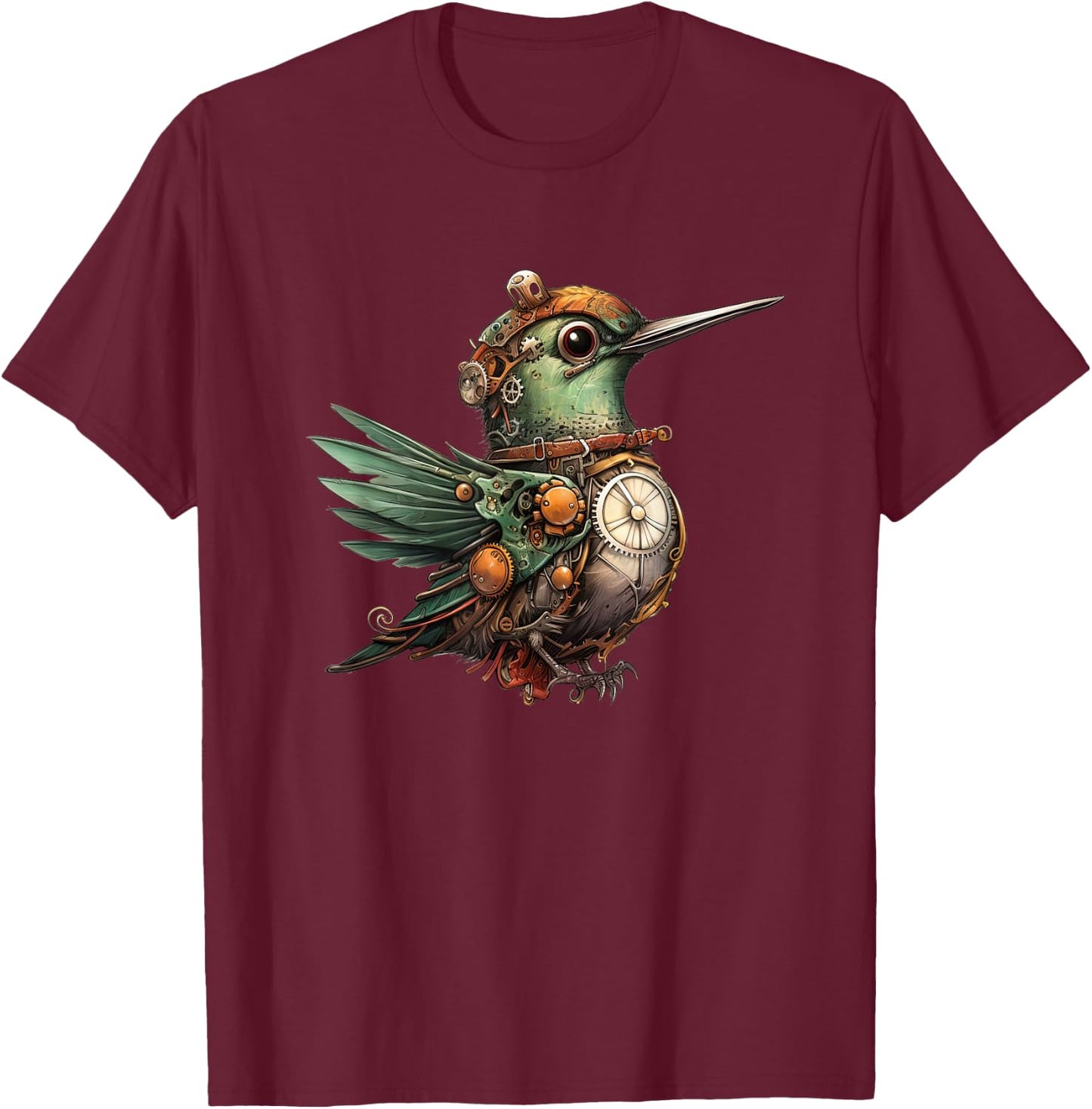 Hummingbird in steampunk mechanical gear vibrant hummingbird T-Shirt - T-Shirt | Maroon