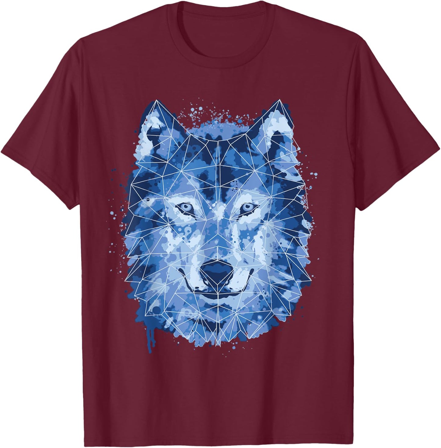 Wolf Animal Blue Watercolor Wolves Polygon Husky Dog Lover T-Shirt - T-Shirt | Maroon