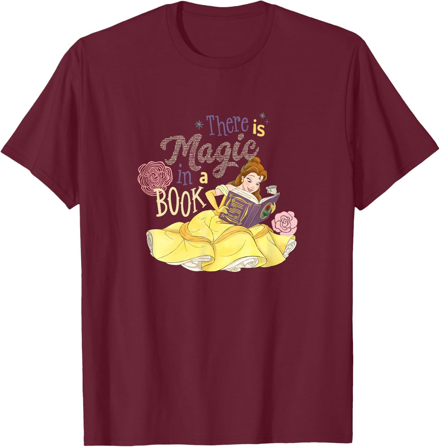 Disney Beauty and The Beast Belle There is Magic in A Book T-Shirt - T-Shirt | Maroon