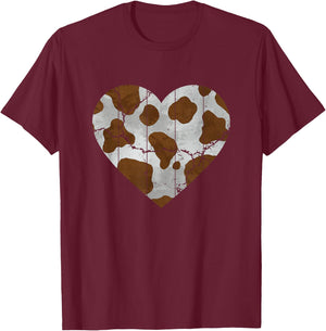 Brown Cow Pattern Heart Lovers of Farm Animals T-Shirt - T-Shirt | Maroon