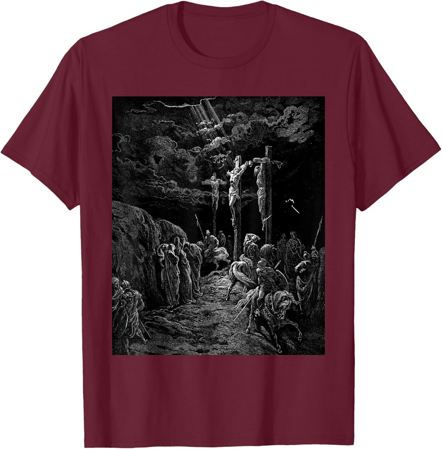 The Crucifixion of Jesus Gustave Dore Biblical Art T-Shirt - T-Shirt | Maroon