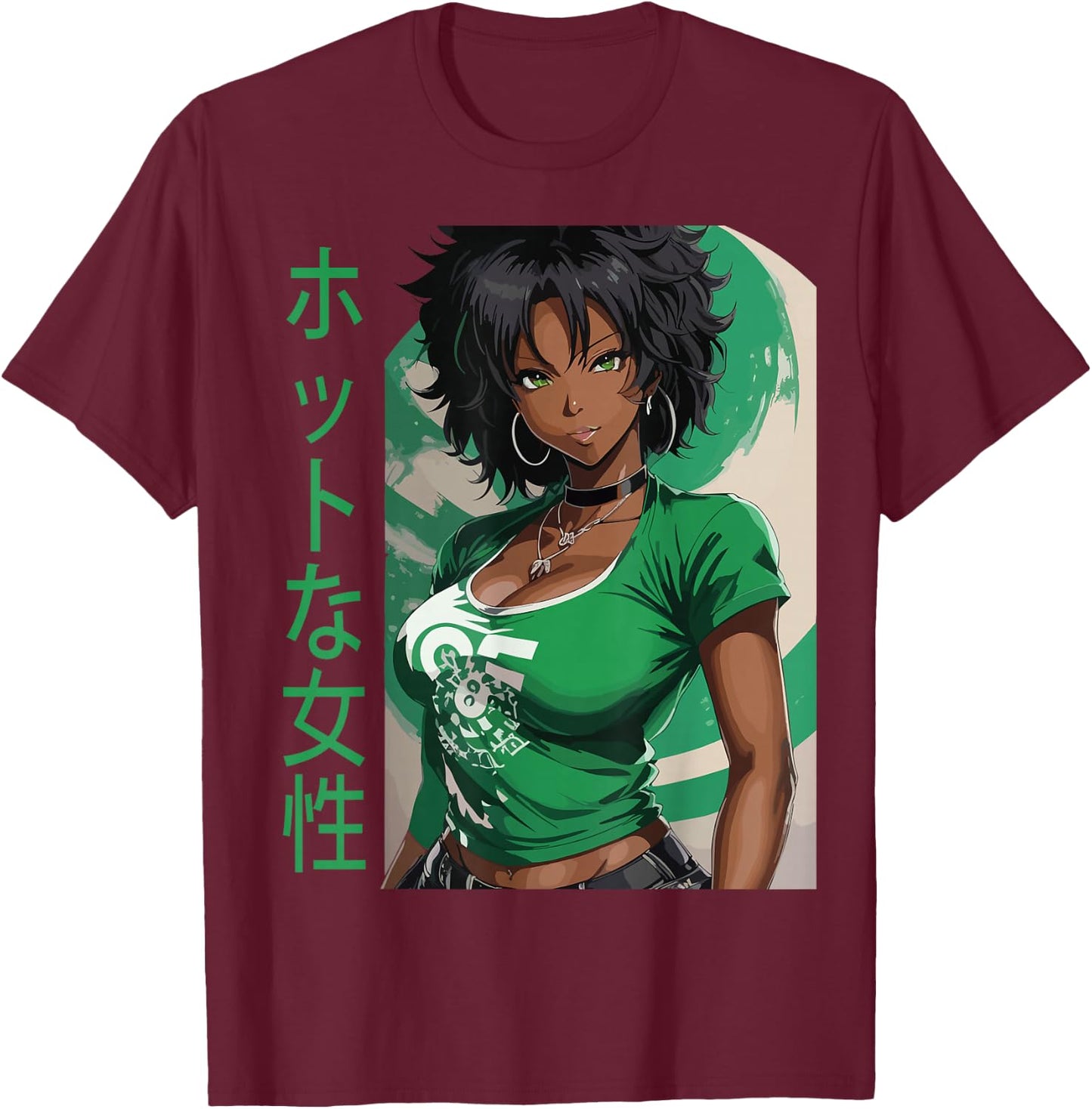 Black Anime Girl Kawaii Waifu Aesthetic Japanese Woman T-Shirt - T-Shirt | Maroon