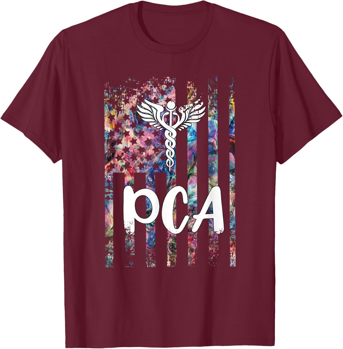 PCA American Flag Patient Care Assistant PCA Nurse T-Shirt - T-Shirt | Maroon