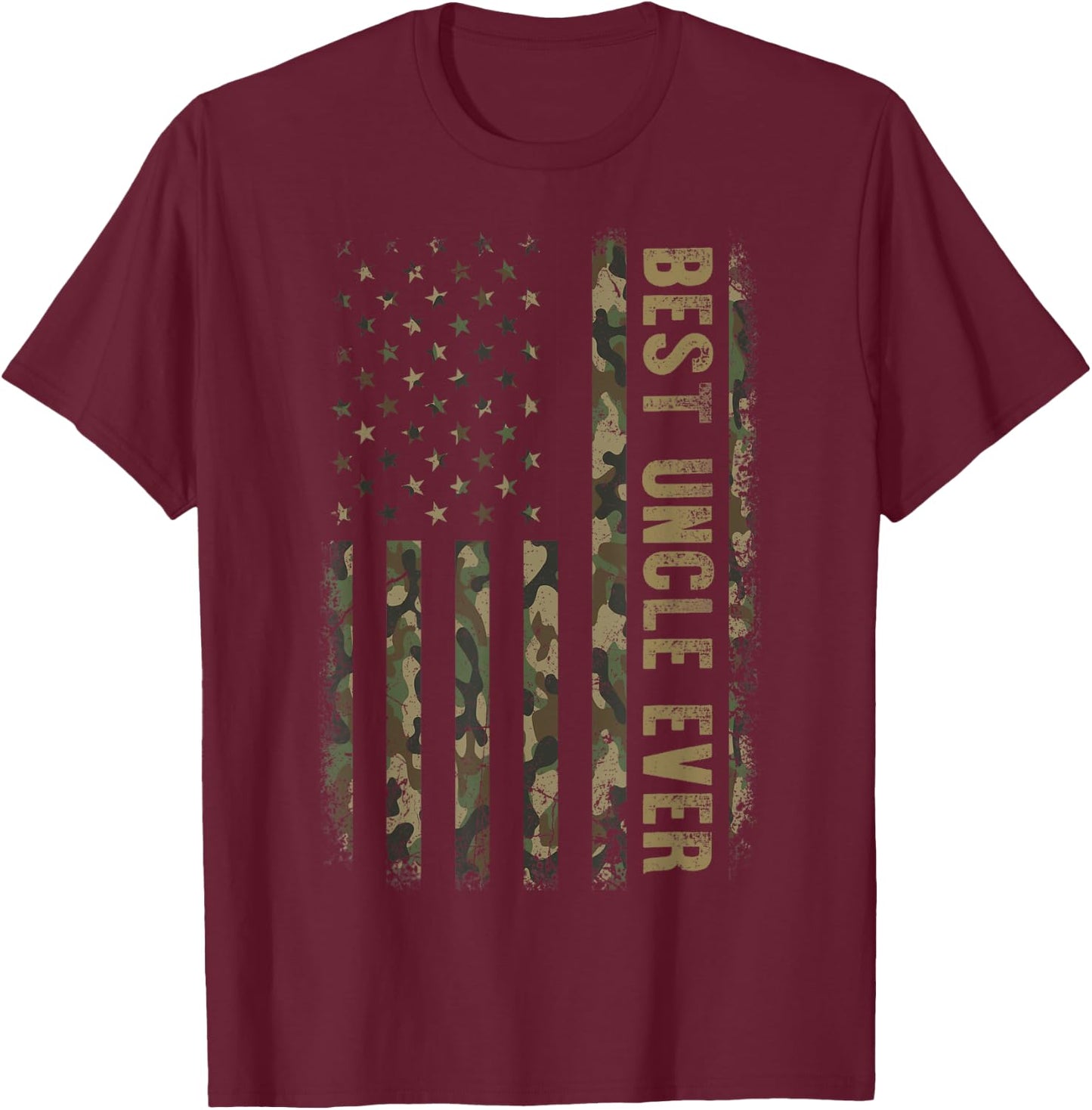 Best Uncle Ever Camouflage American Flag Father's Day T-Shirt - T-Shirt | Maroon