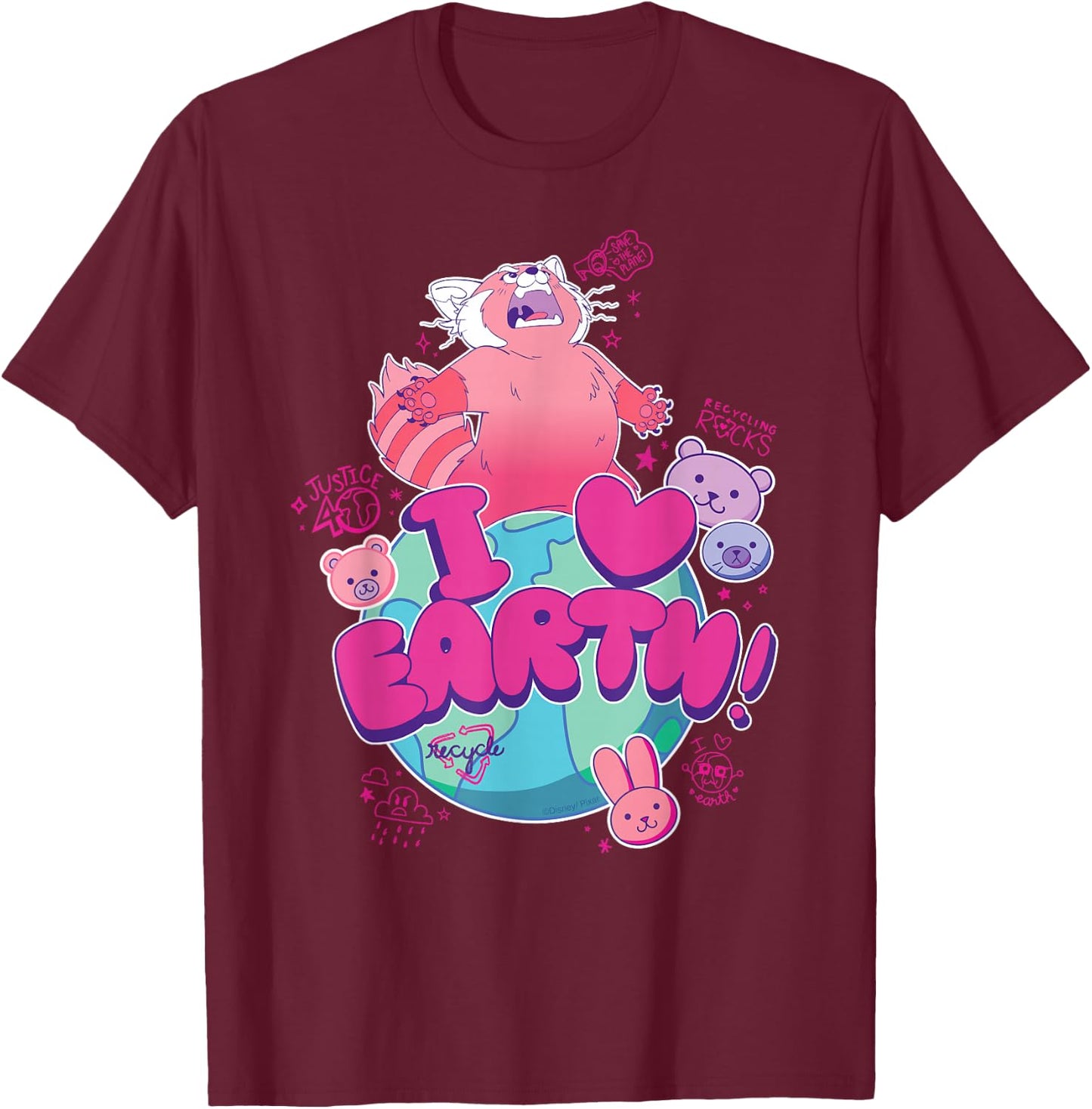 Disney and Pixar's Turning Red I Heart Earth Day Panda Mei T-Shirt - T-Shirt | Maroon