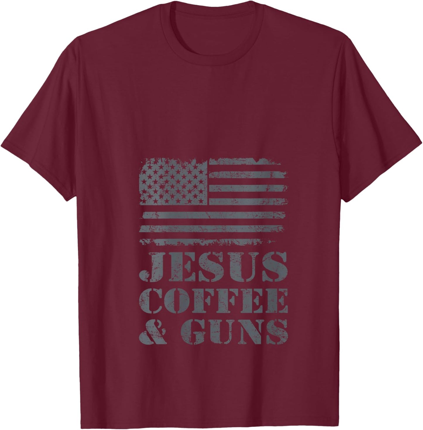 Jesus Coffee & Guns - Funny Christian Pro Gun USA Flag V-Neck T-Shirt - T-Shirt | Maroon