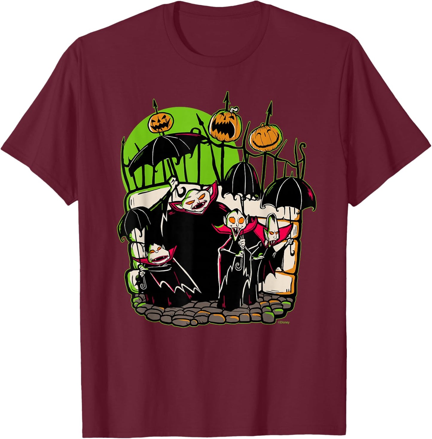 Disney 100 Nightmare Before Christmas Halloween Vampires T-Shirt - T-Shirt | Maroon