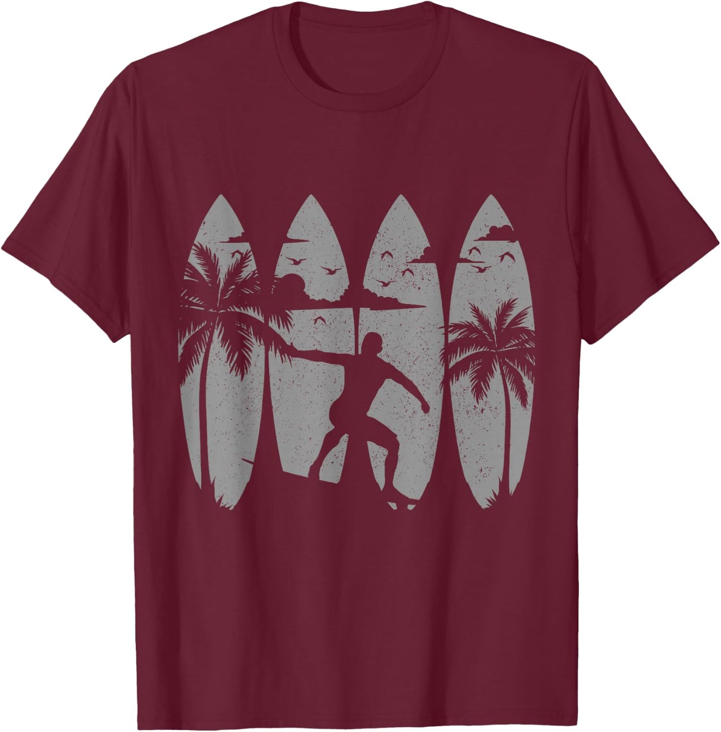 Surfer Surfboard Vintage Surfing Beach Summer Surf Men Women Girls Kids T-Shirt - T-Shirt | Maroon