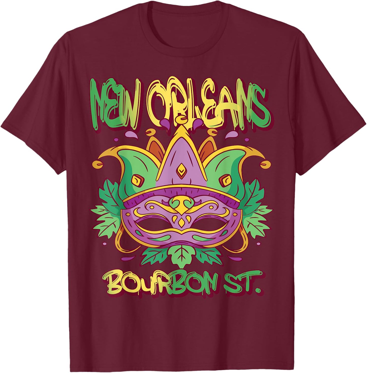 French New Orleans Mardi Gras Bourbon Street Souvenir T-Shirt - T-Shirt | Maroon
