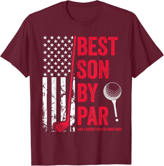 Best Son By Par USA Flag Golf Father's Day Golfing Buddy T-Shirt - T-Shirt | Maroon