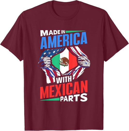 Made in America with Mexican Parts Country Mexico T-Shirt - T-Shirt | Maroon