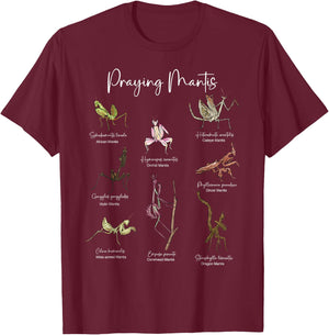 Types Of Praying Mantis Insect Collector Entomologist T-Shirt - T-Shirt | Maroon