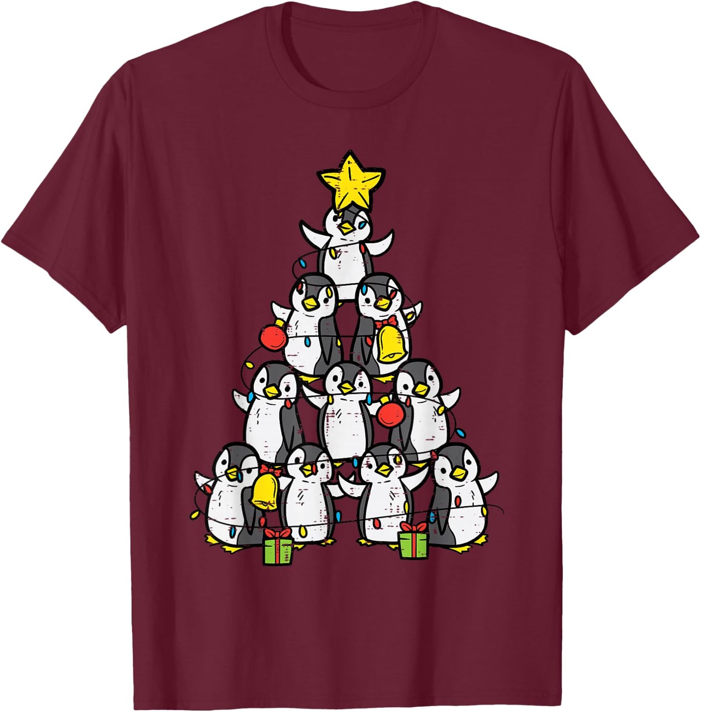Penguin Christmas Tree Cute Xmas Women Girls T-Shirt - T-Shirt | Maroon
