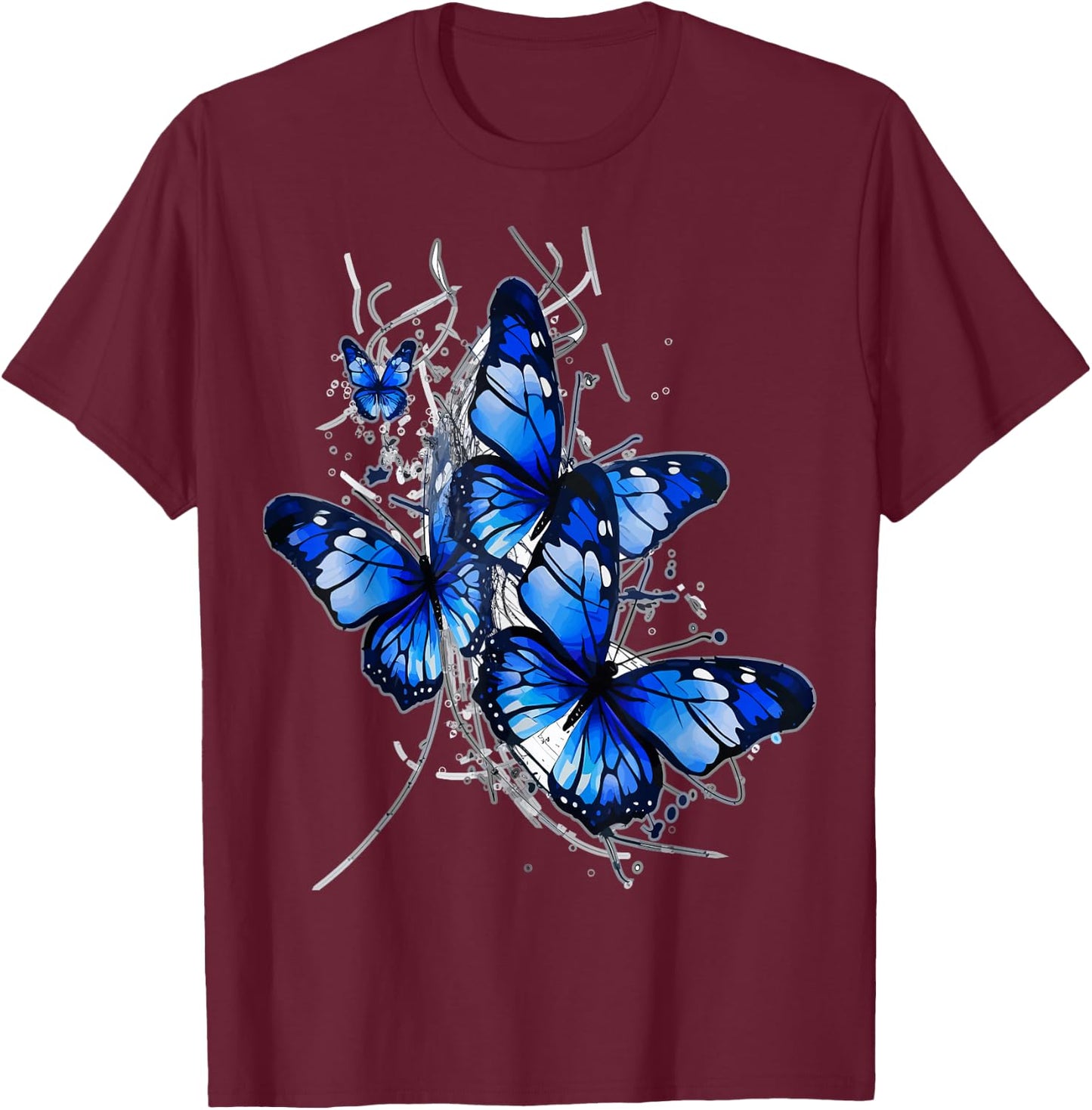 Blue lighting Butterfly design butterflies and butterfly T-Shirt - T-Shirt | Maroon